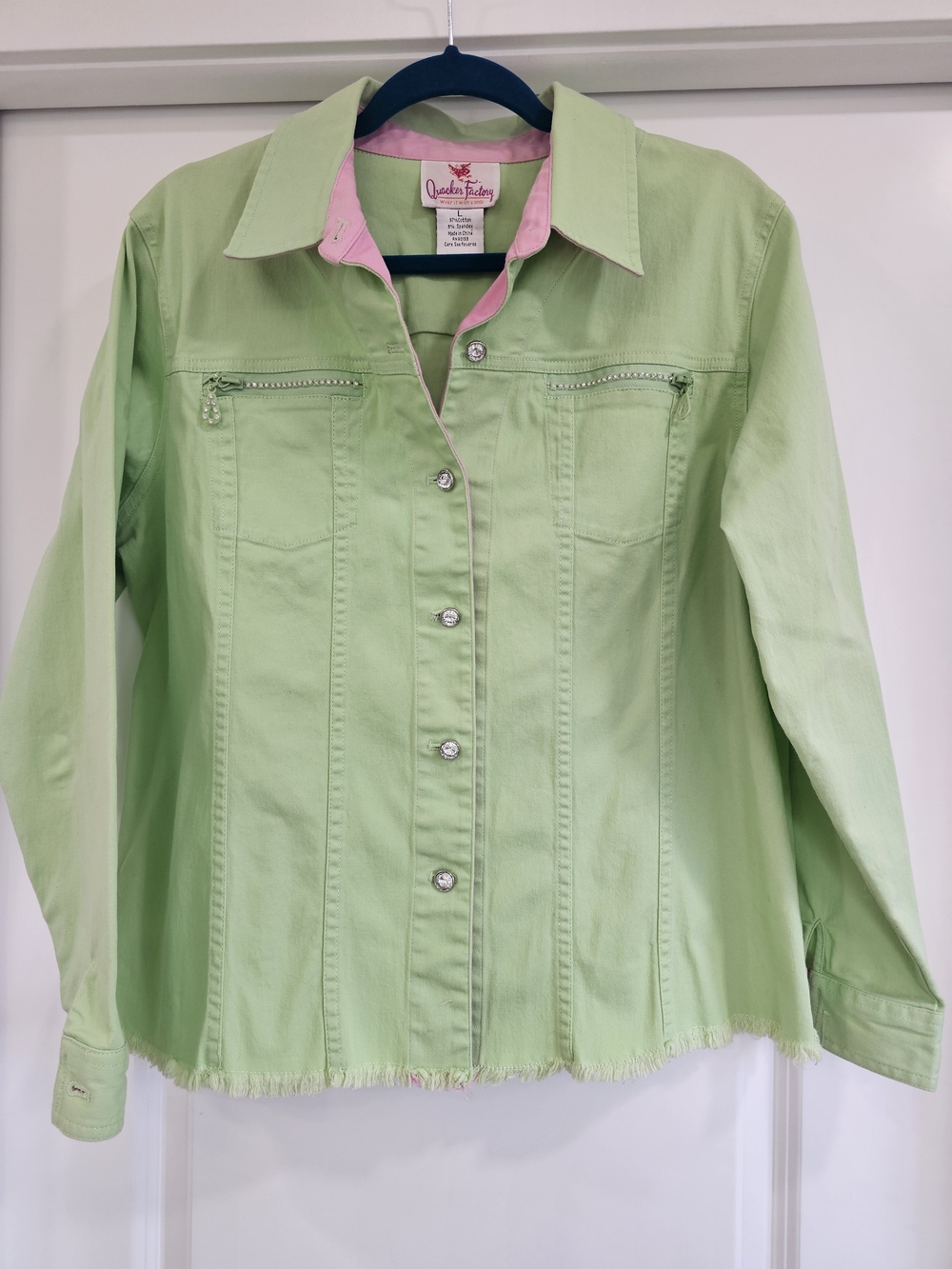 Quacker Factory Green And Pink Button Jacket Women's Size L Pockets